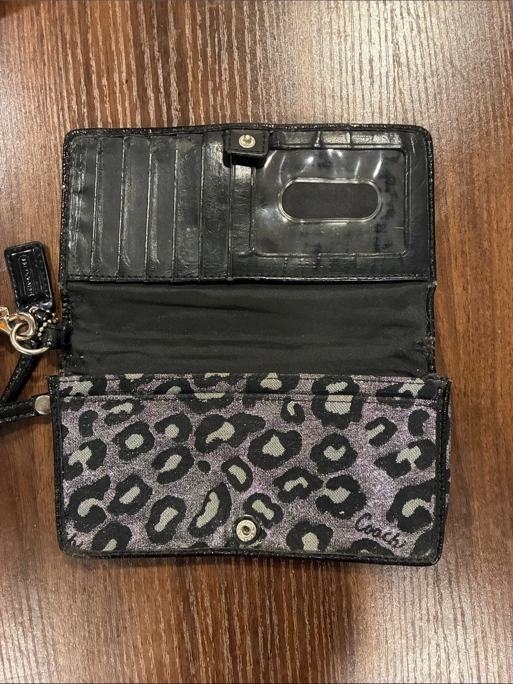 Coach Leopard Print Wristlet Clutch in Silver and Black